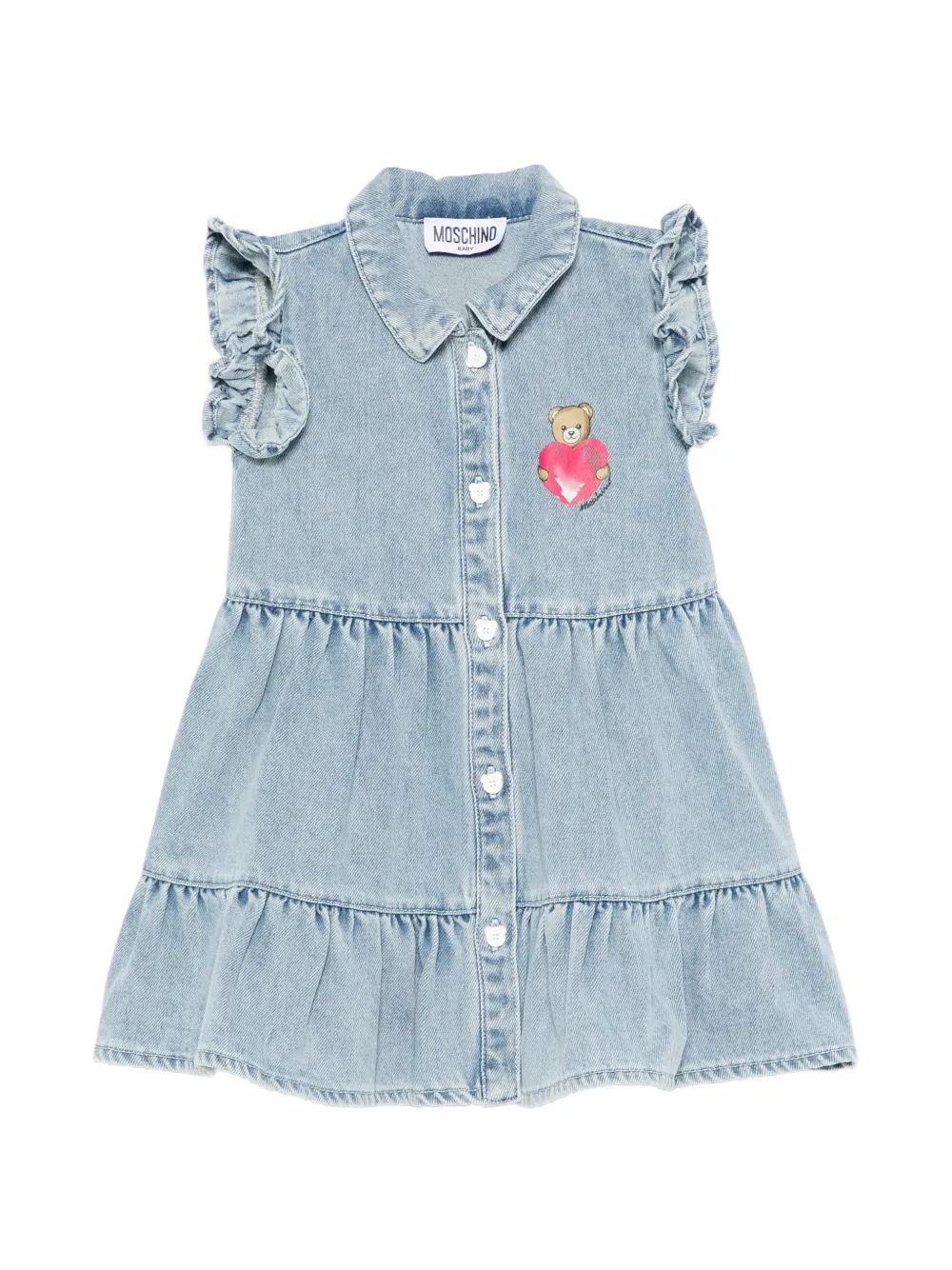 Moschino Kids teddy bear-print ruffled dress - Blau