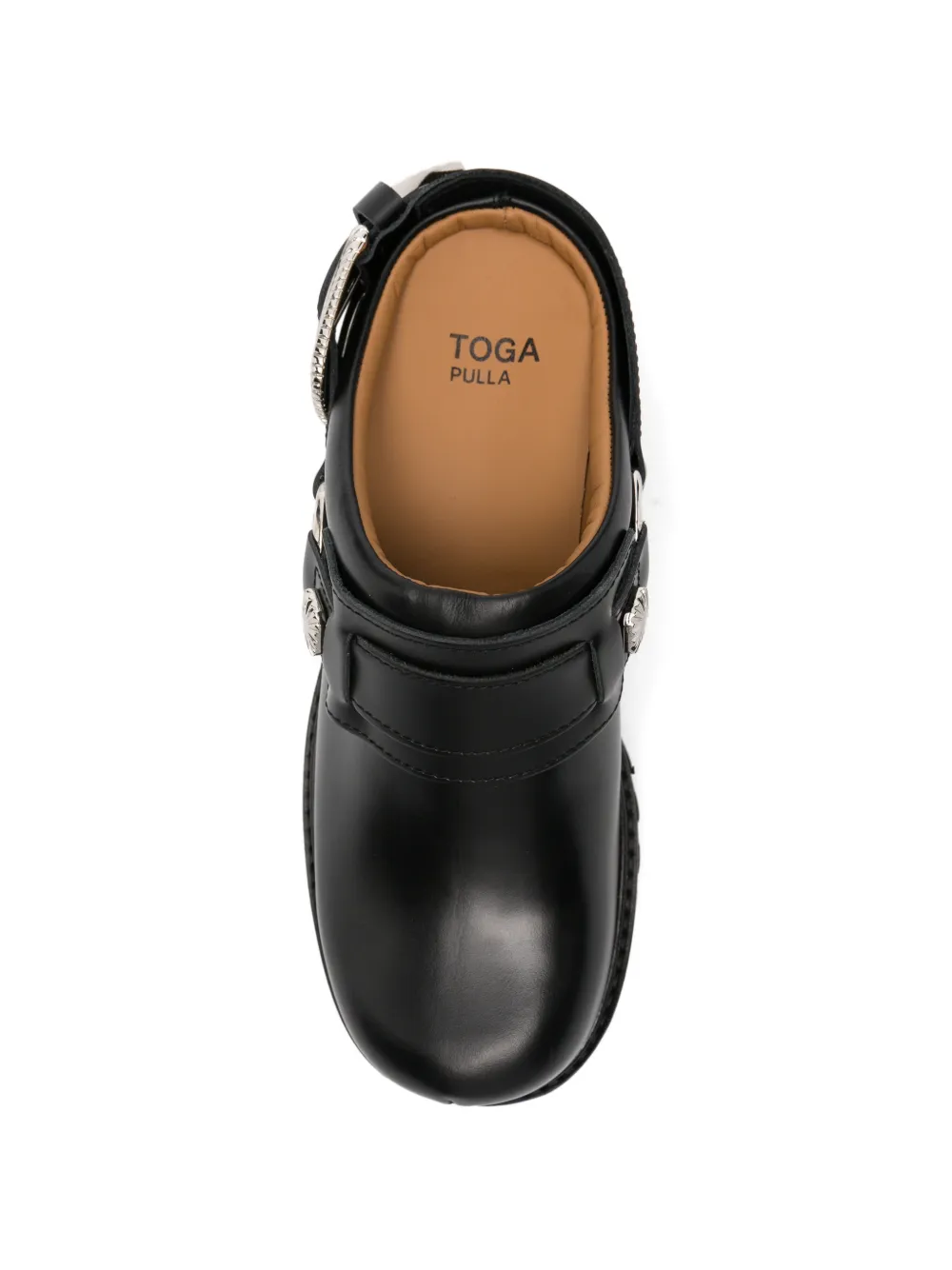 Toga Pulla Muiltjes met gespdetail en chunky zool Zwart