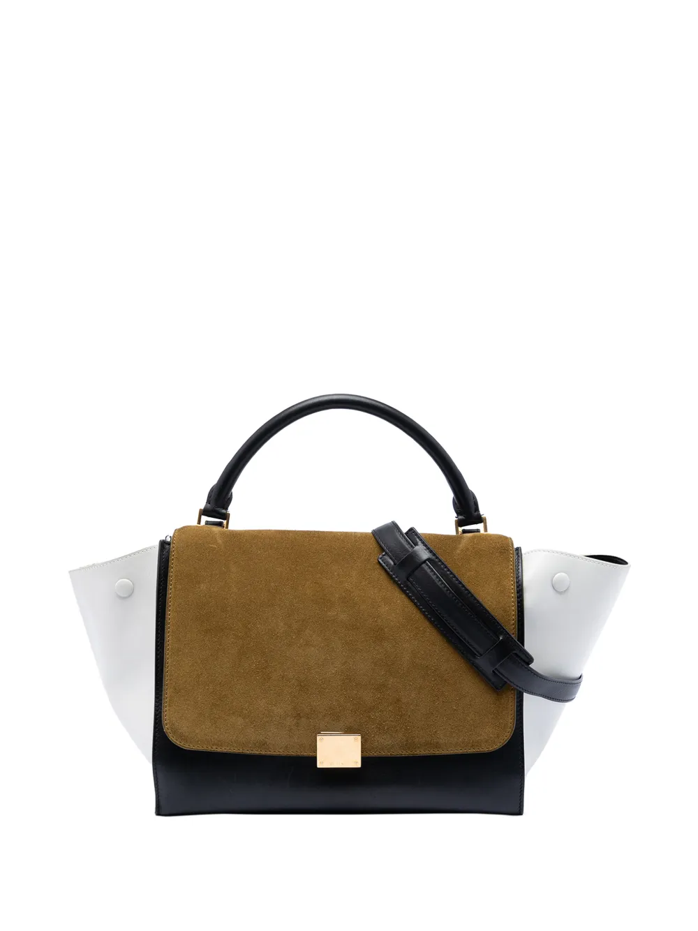 Celine Pre-Owned 2011 Medium Tricolor Calfskin and Suede Trapeze satchel - Nero