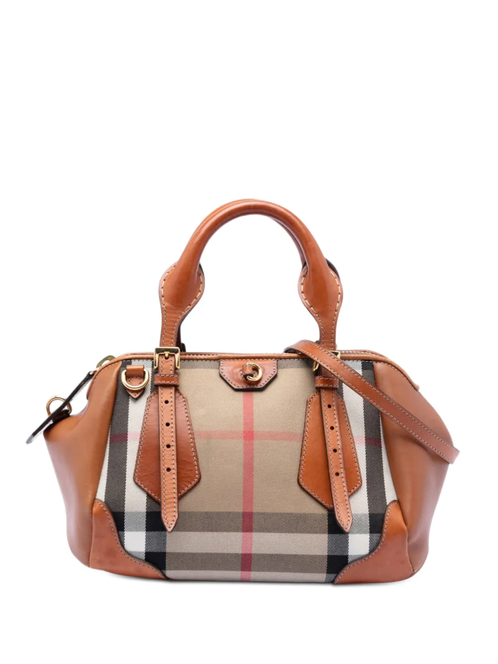 Pre-owned Burberry 2000-2017 House Check Canvas And Leather Blaze Satchel In Brown