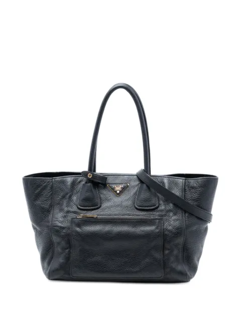 Prada Pre-Owned 2013-2026 Vitello Daino Front Pocket Open Convertible Tote satchel