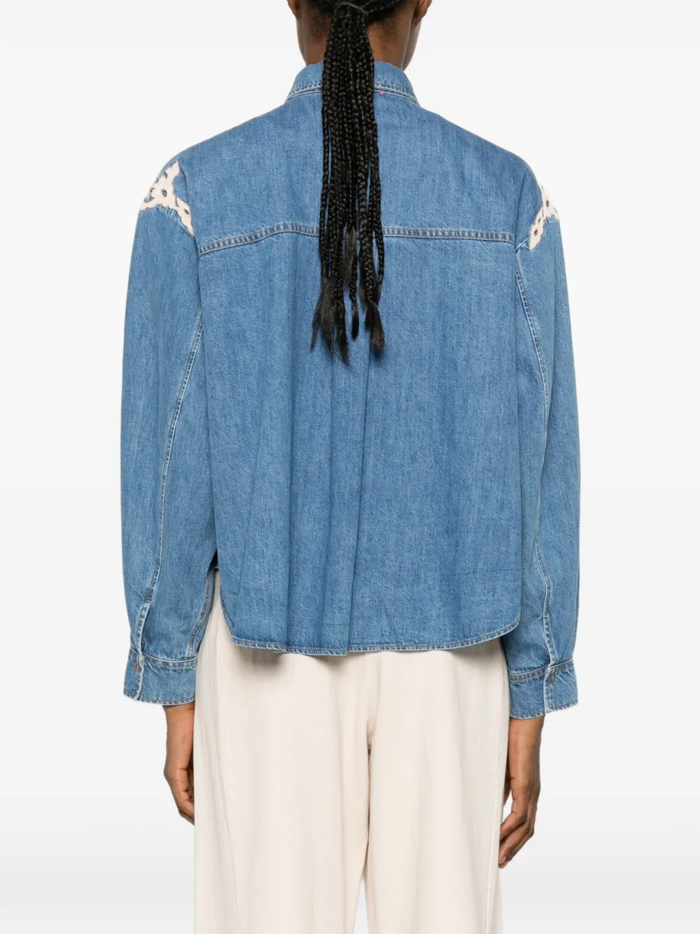 Forte Denim blouse met borduurwerk Blauw