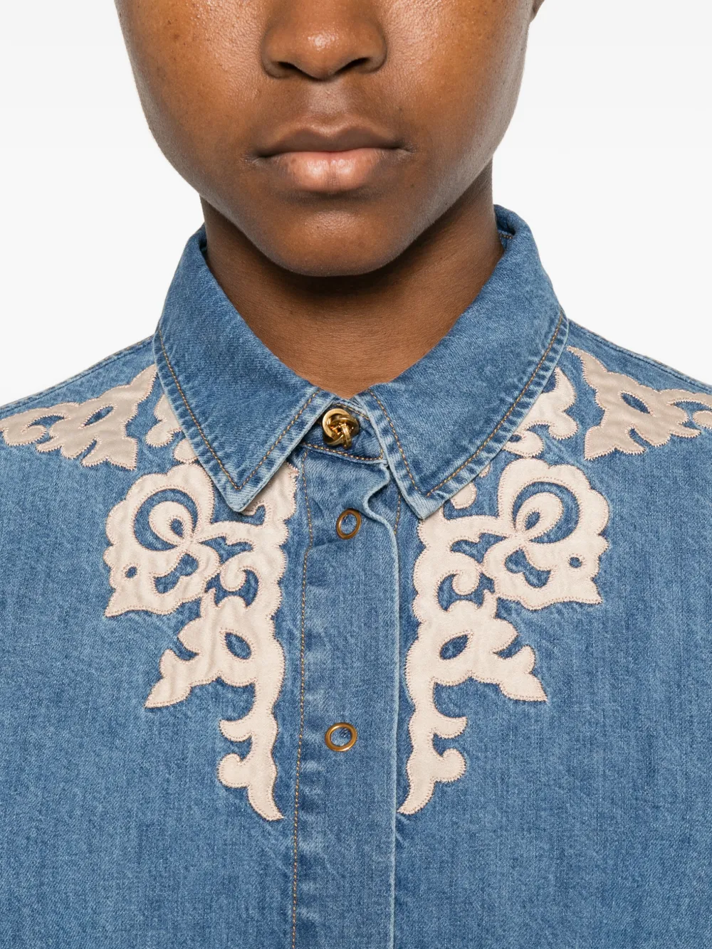 Forte Denim blouse met borduurwerk Blauw