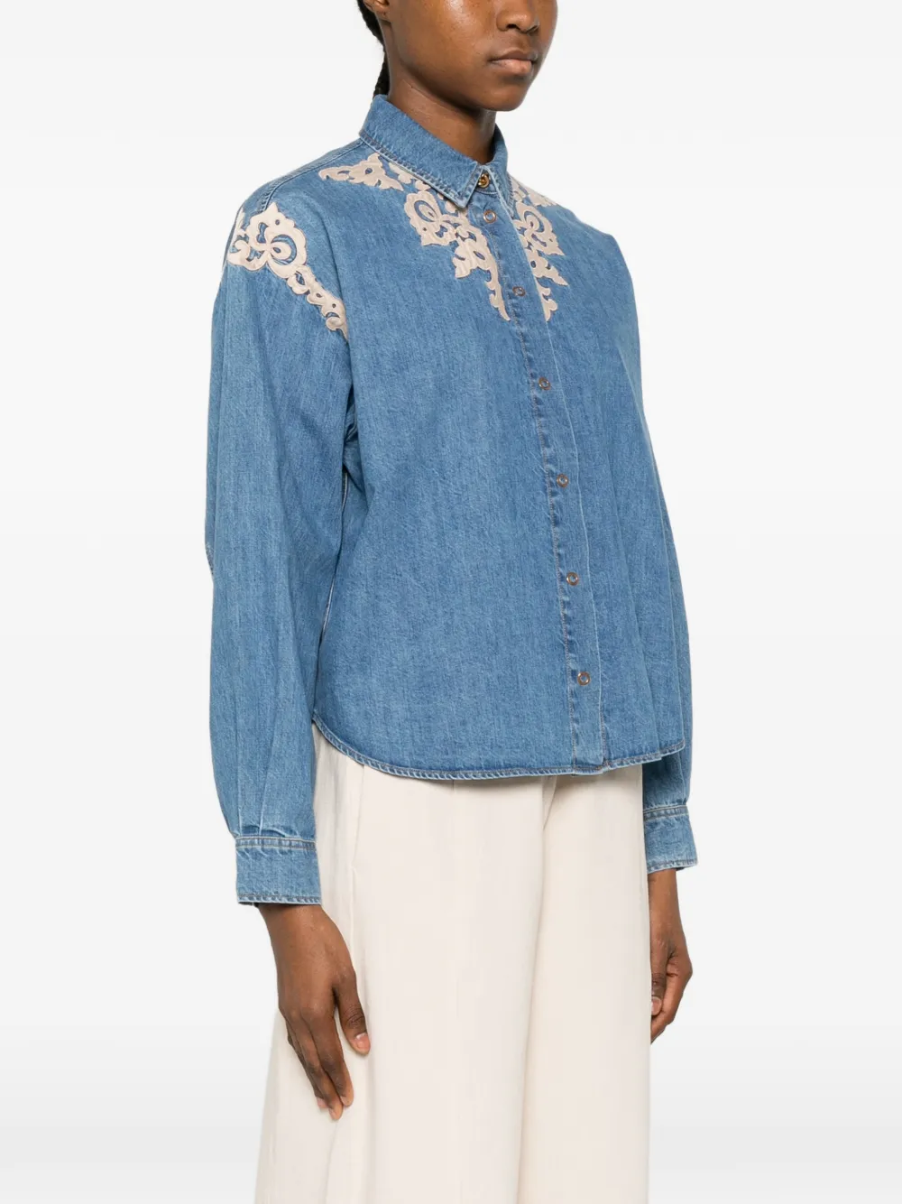 Forte Denim blouse met borduurwerk Blauw