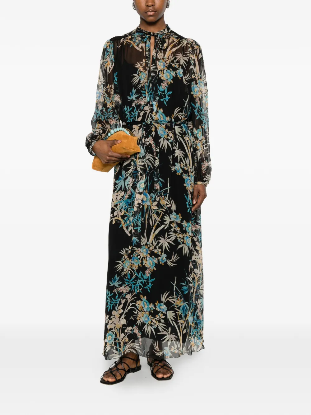 Forte Jurk met bloemenprint Zwart