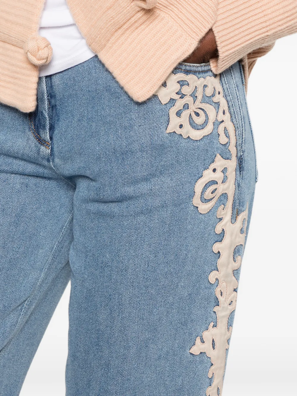 Forte Jeans met kanten applicatie Blauw