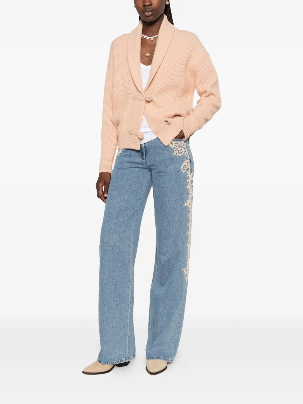 Forte Jeans met kanten applicatie Blauw