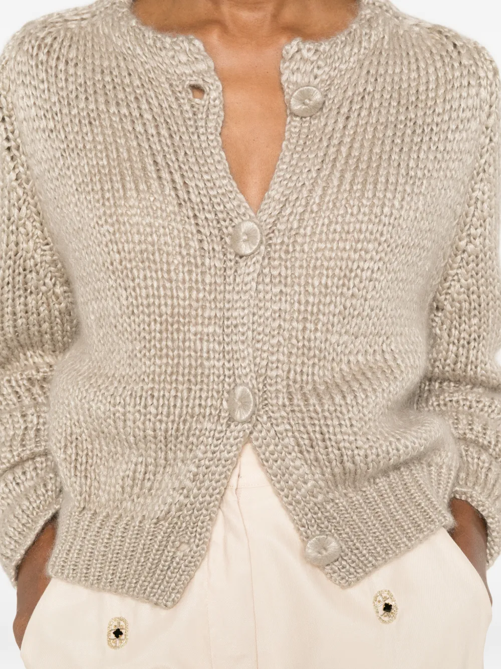 Forte Grofgebreid vest Beige