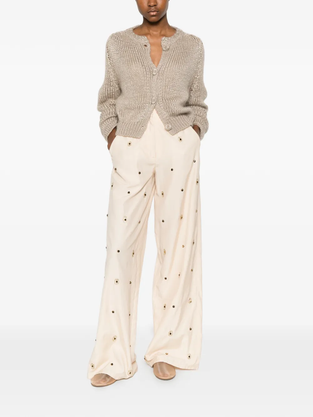 Forte Grofgebreid vest Beige