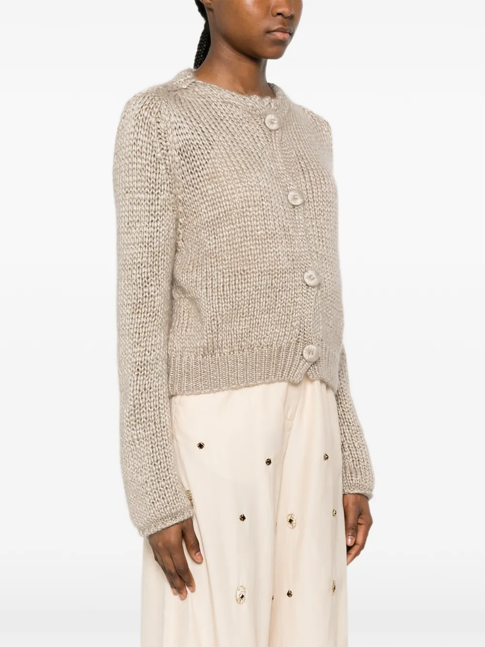 Forte Grofgebreid vest Beige