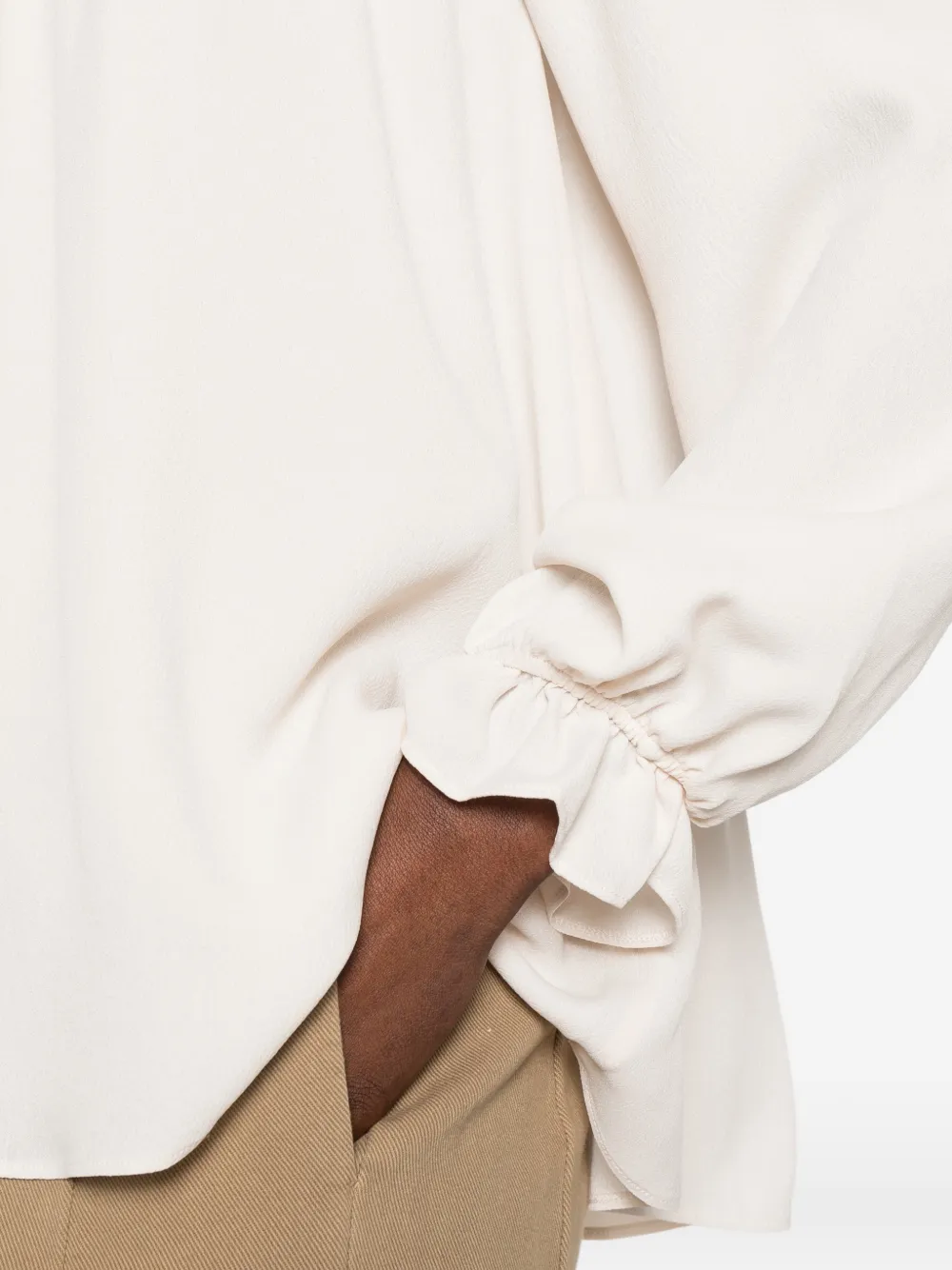 Forte Gesmockte blouse met ruches Beige