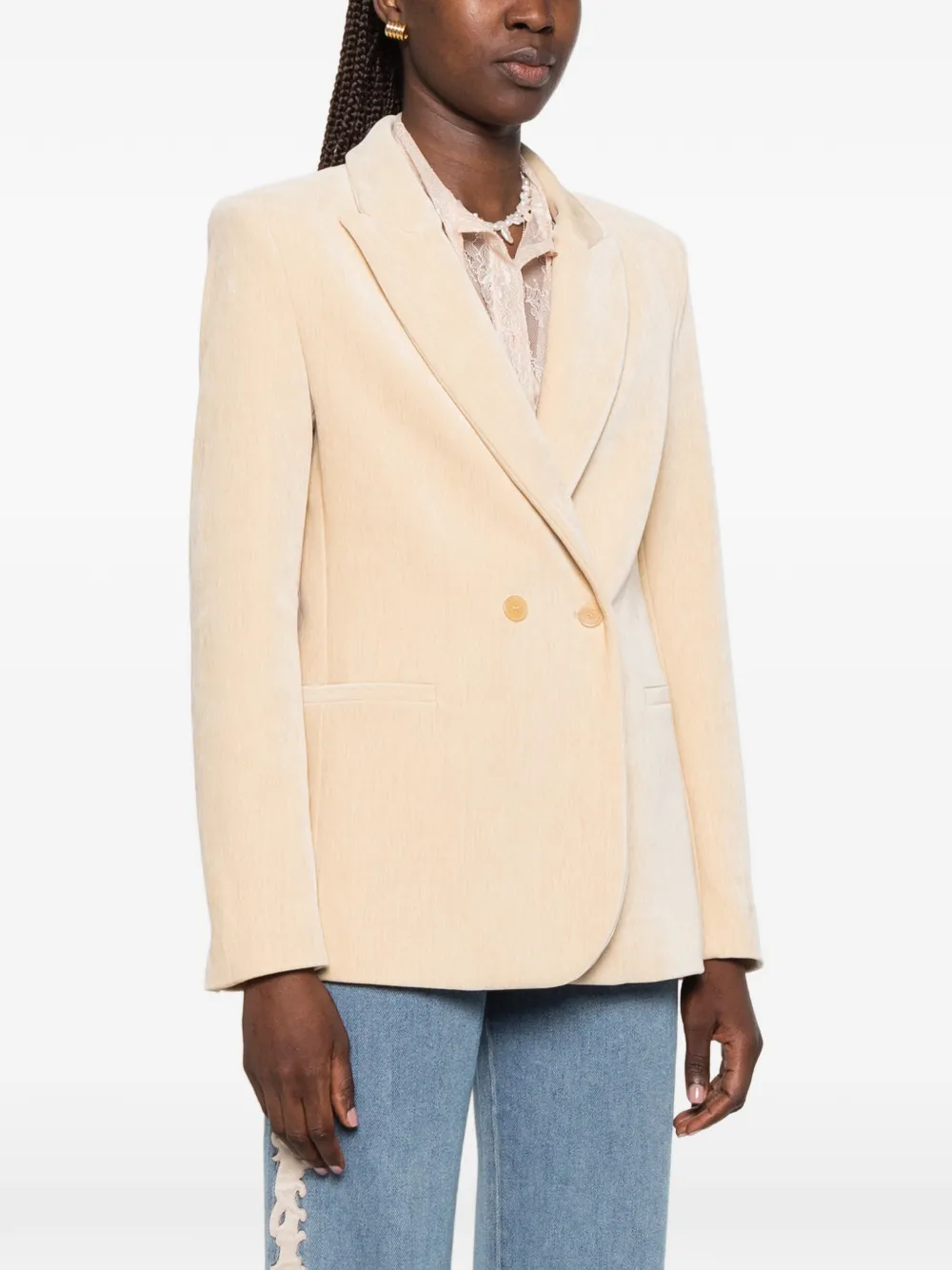 Forte Fluwelen blazer met dubbele rij knopen Beige