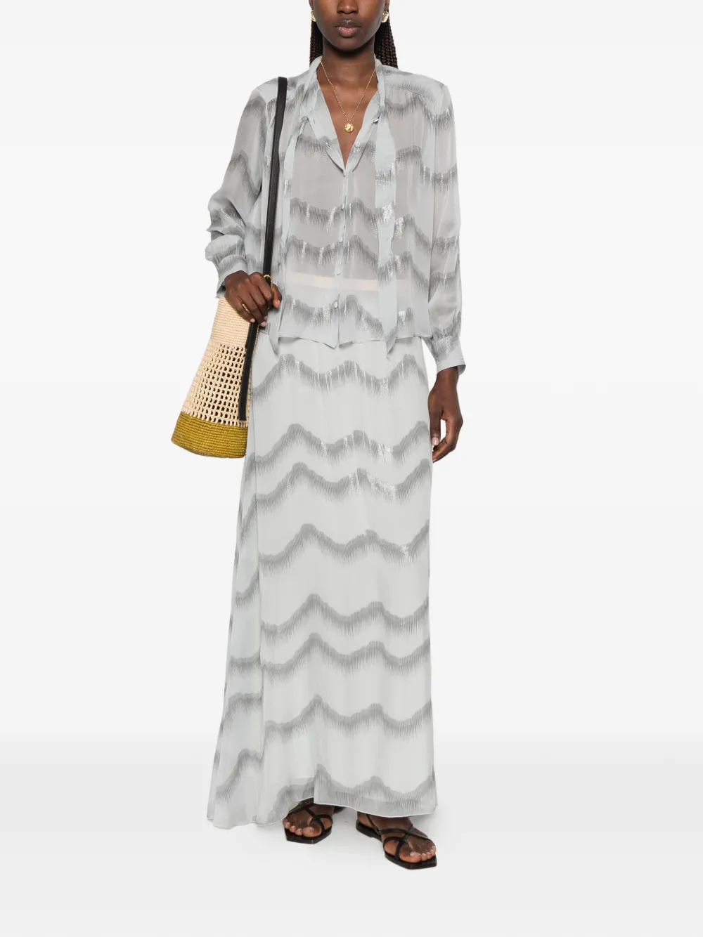 Forte Blouse met chevron-patroon en strik Grijs