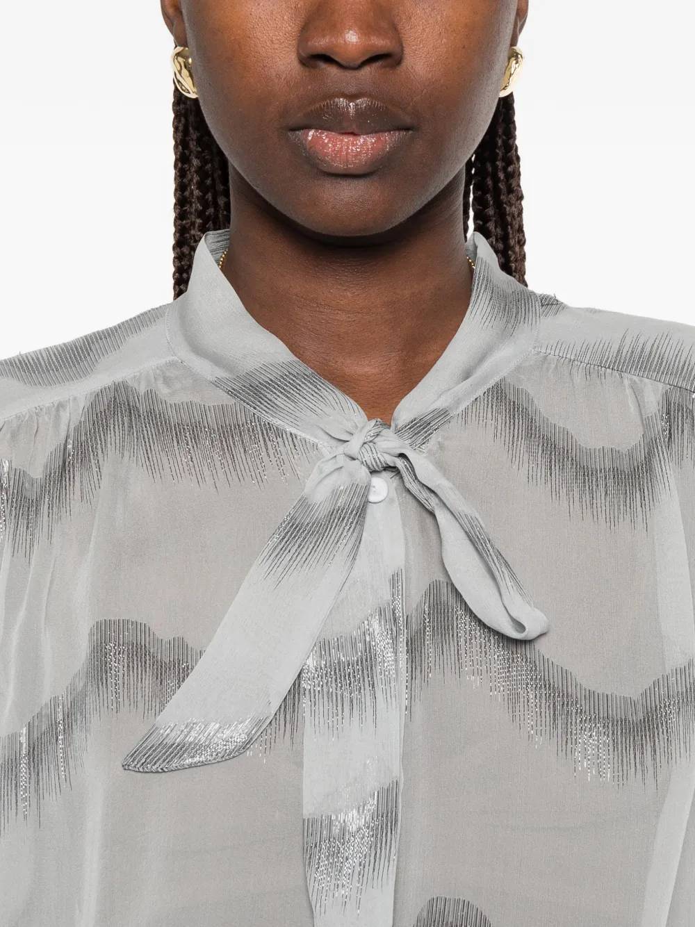 Forte Blouse met chevron-patroon en strik Grijs