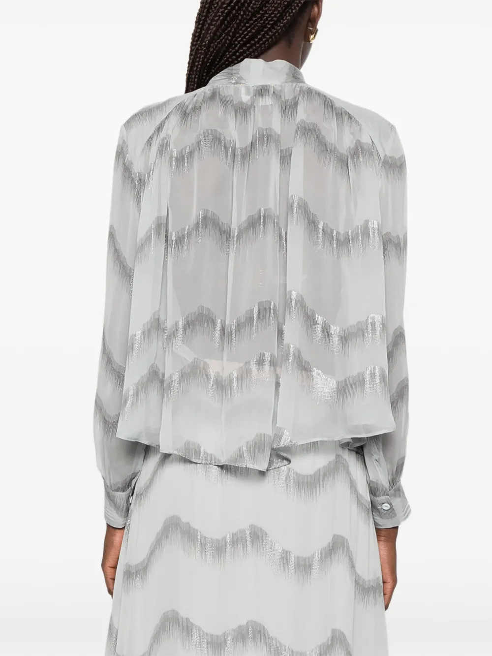 Forte Blouse met chevron-patroon en strik Grijs