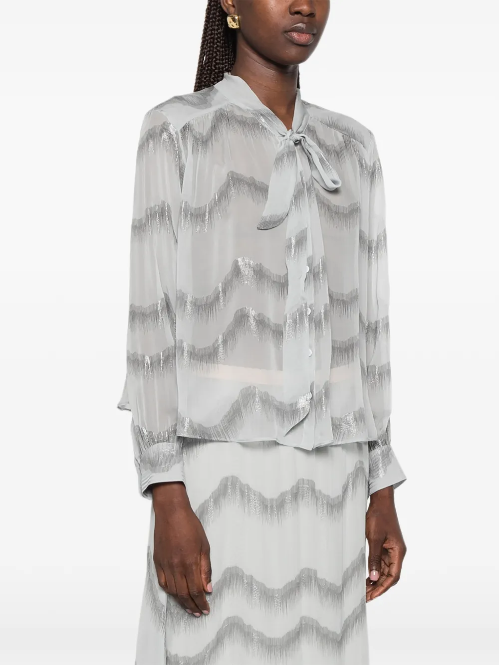 Forte Blouse met chevron-patroon en strik Grijs