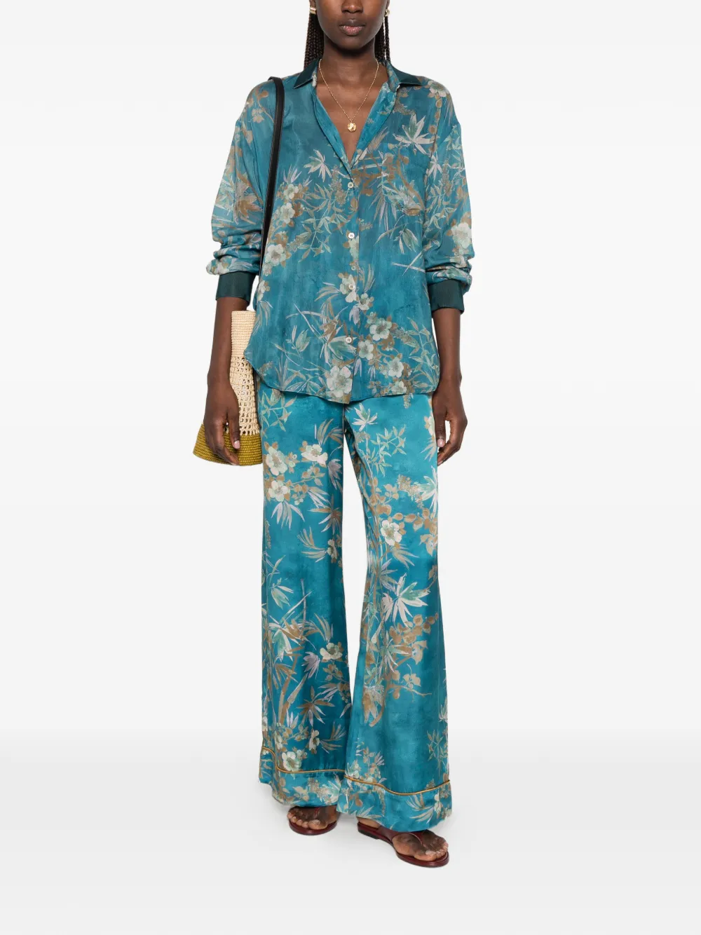 Forte Le Bambou Secret overhemd met bloemenprint Blauw
