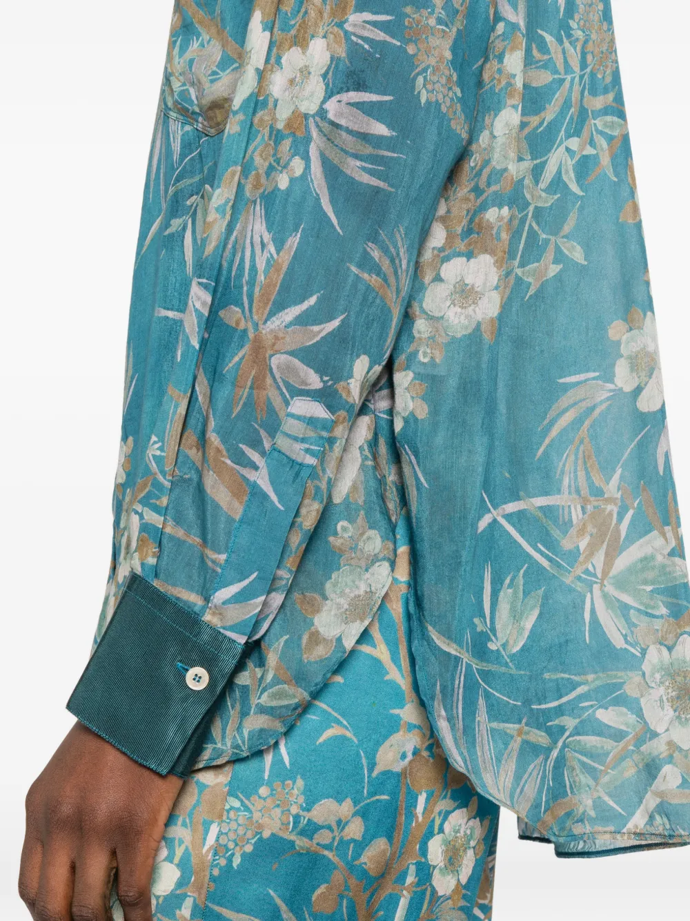 Forte Le Bambou Secret overhemd met bloemenprint Blauw