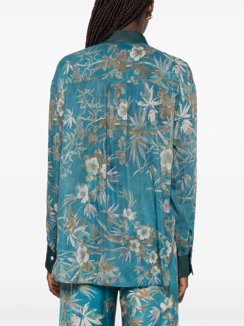 Forte Le Bambou Secret overhemd met bloemenprint Blauw