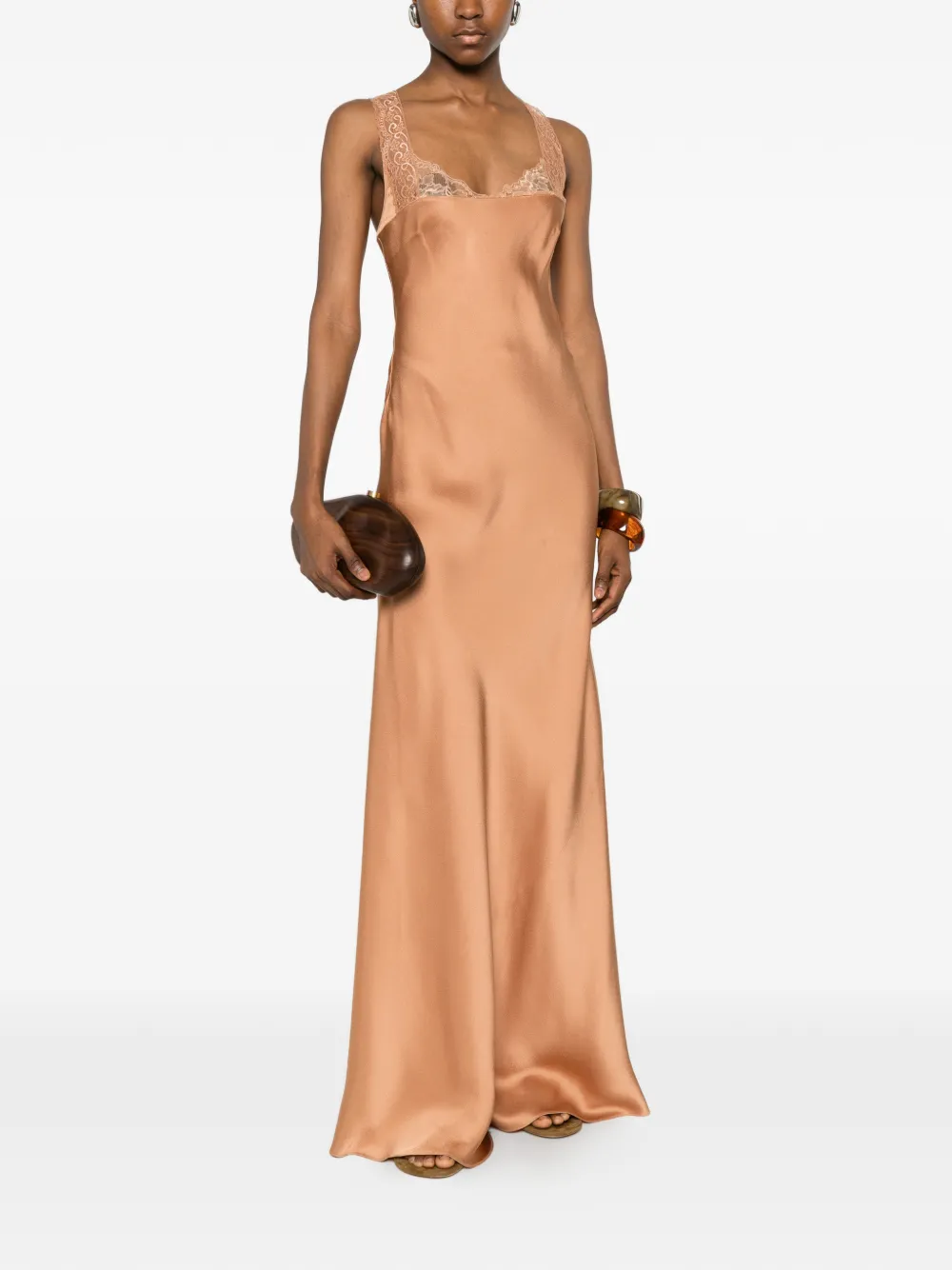 Forte Maxi-jurk met kanten afwerking Beige