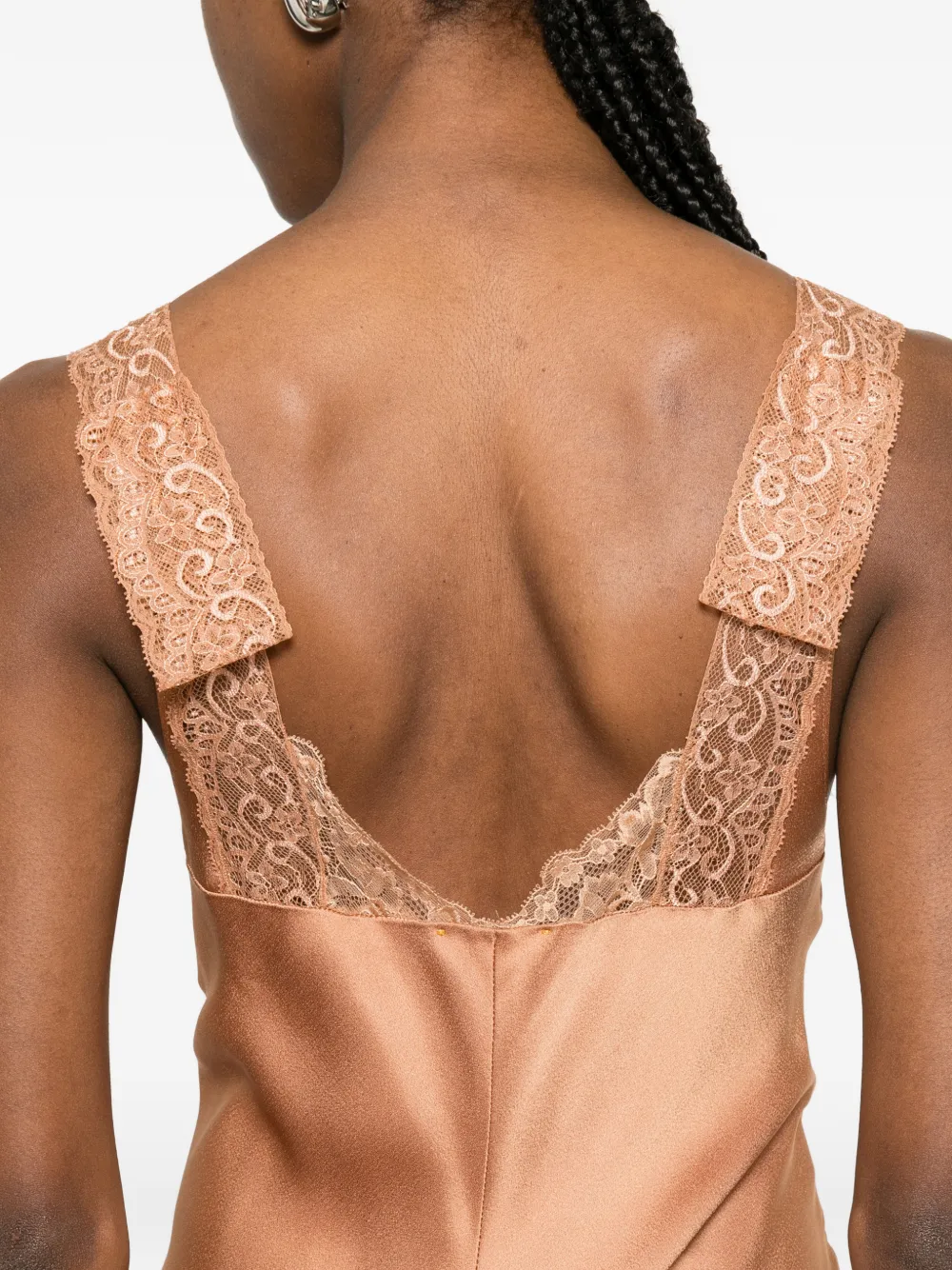 Forte Maxi-jurk met kanten afwerking Beige