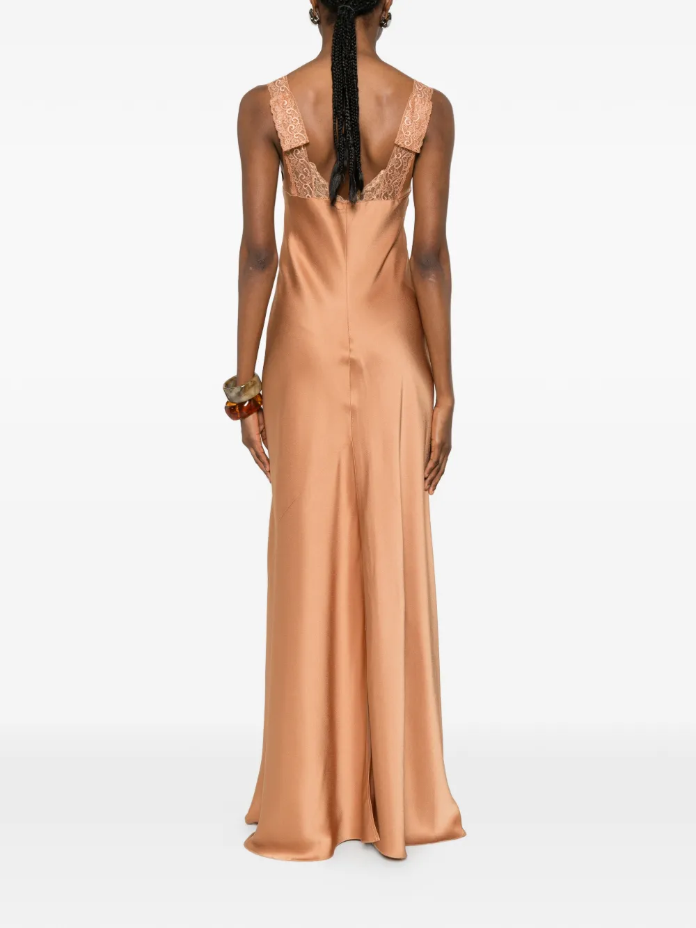 Forte Maxi-jurk met kanten afwerking Beige