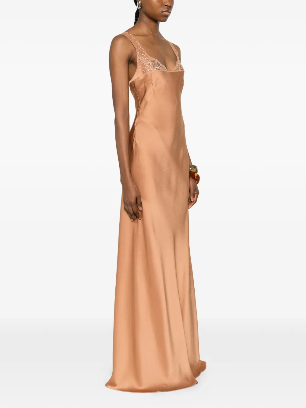 Forte Maxi-jurk met kanten afwerking Beige