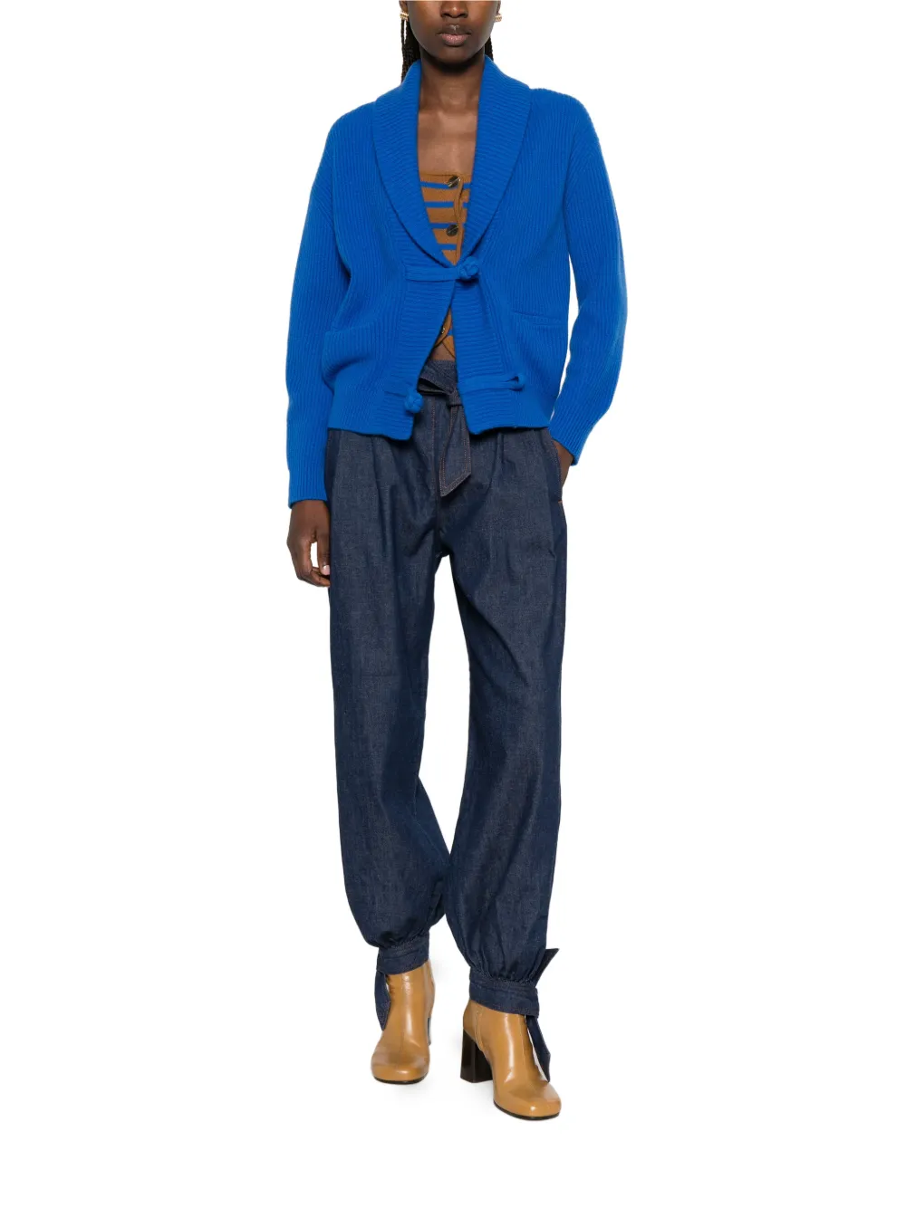 Forte Ribgebreid vest met lange mouwen Blauw