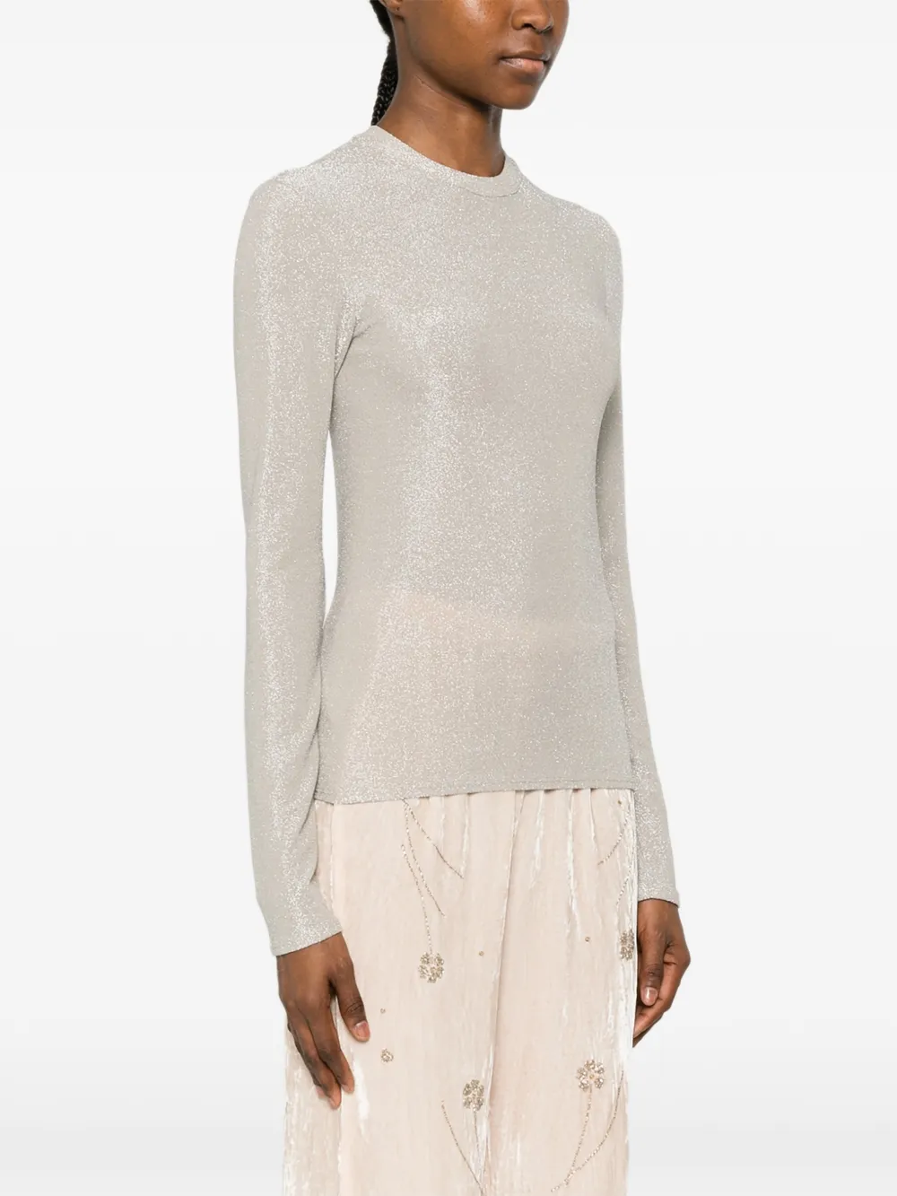 Forte T-shirt met glitter en lange mouwen Zilver