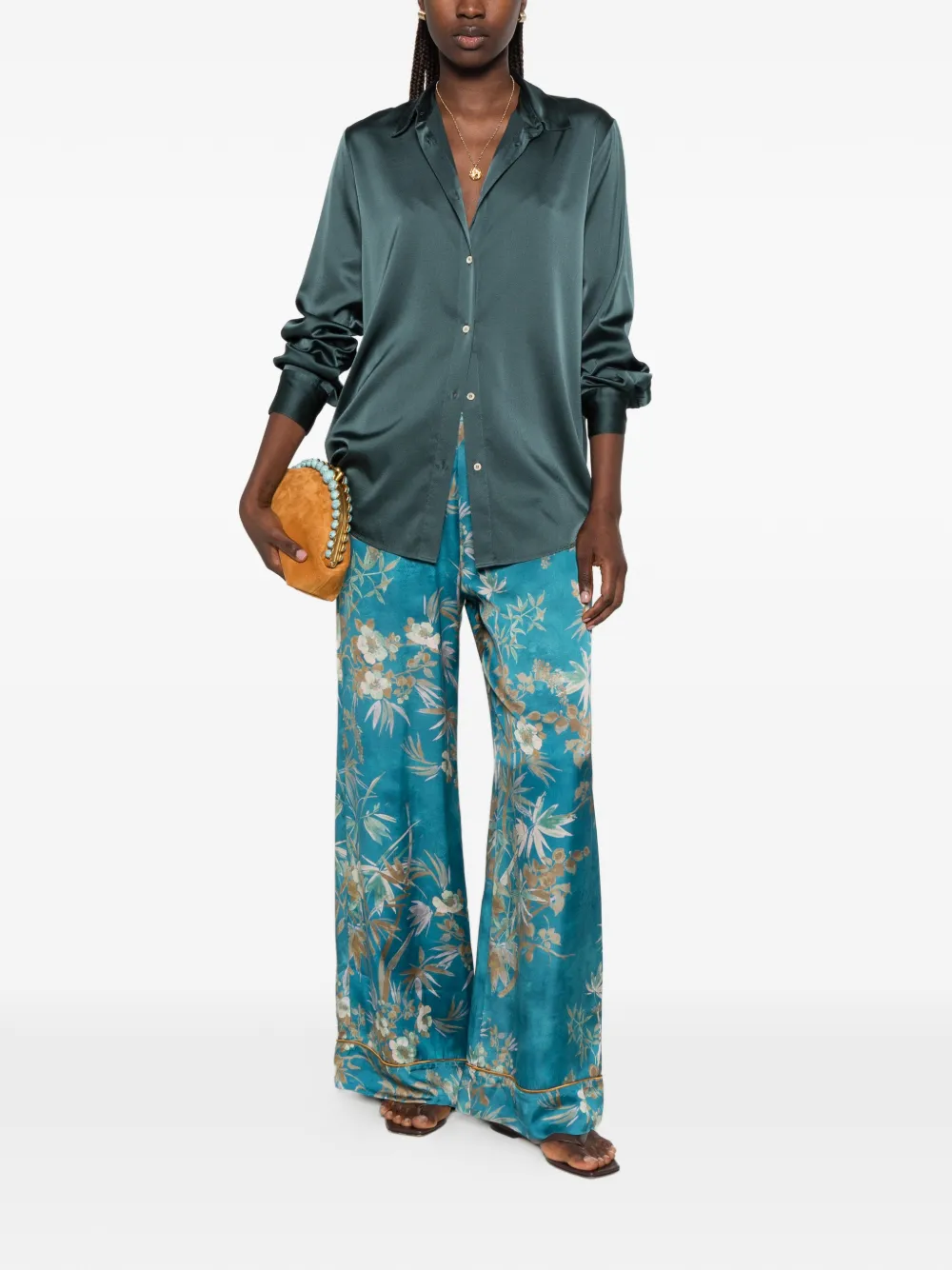 Forte Blouse met satijnen afwerking Groen