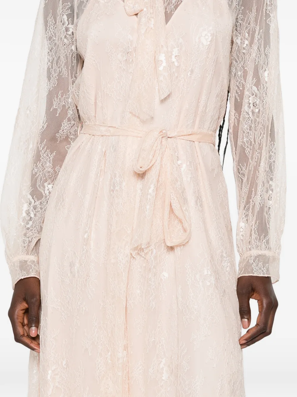 Forte midi-jurk met strik van kant Roze