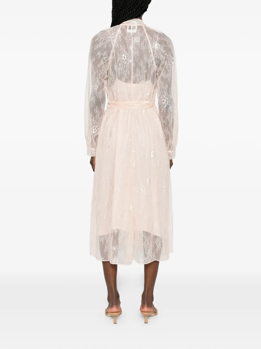 Forte midi-jurk met strik van kant Roze