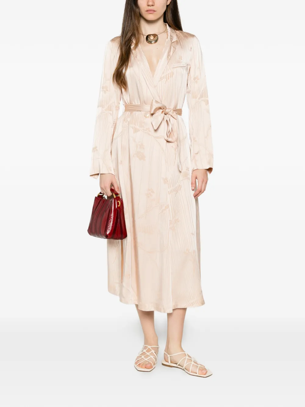 Forte Midi-jurk met bloemen jacquard Beige