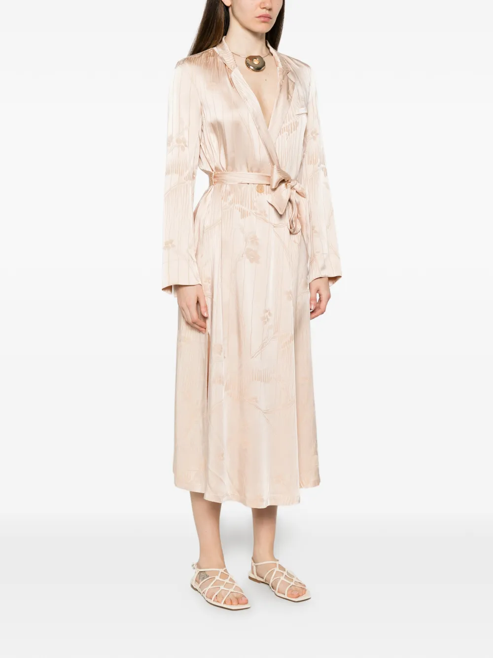 Forte Midi-jurk met bloemen jacquard Beige
