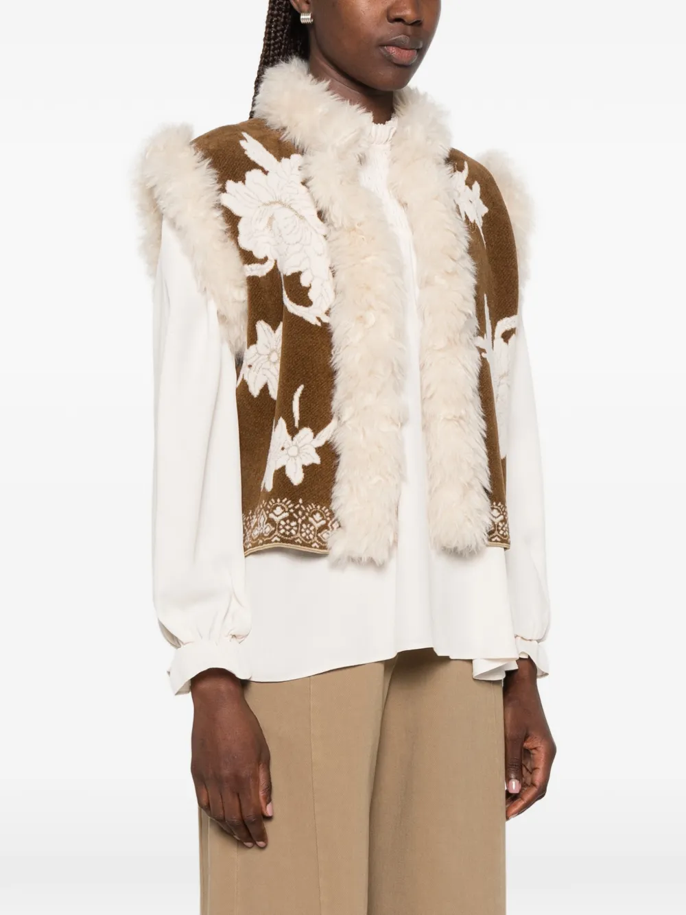 Forte Jack met lammy afwerking en bloemen-intarsia Bruin