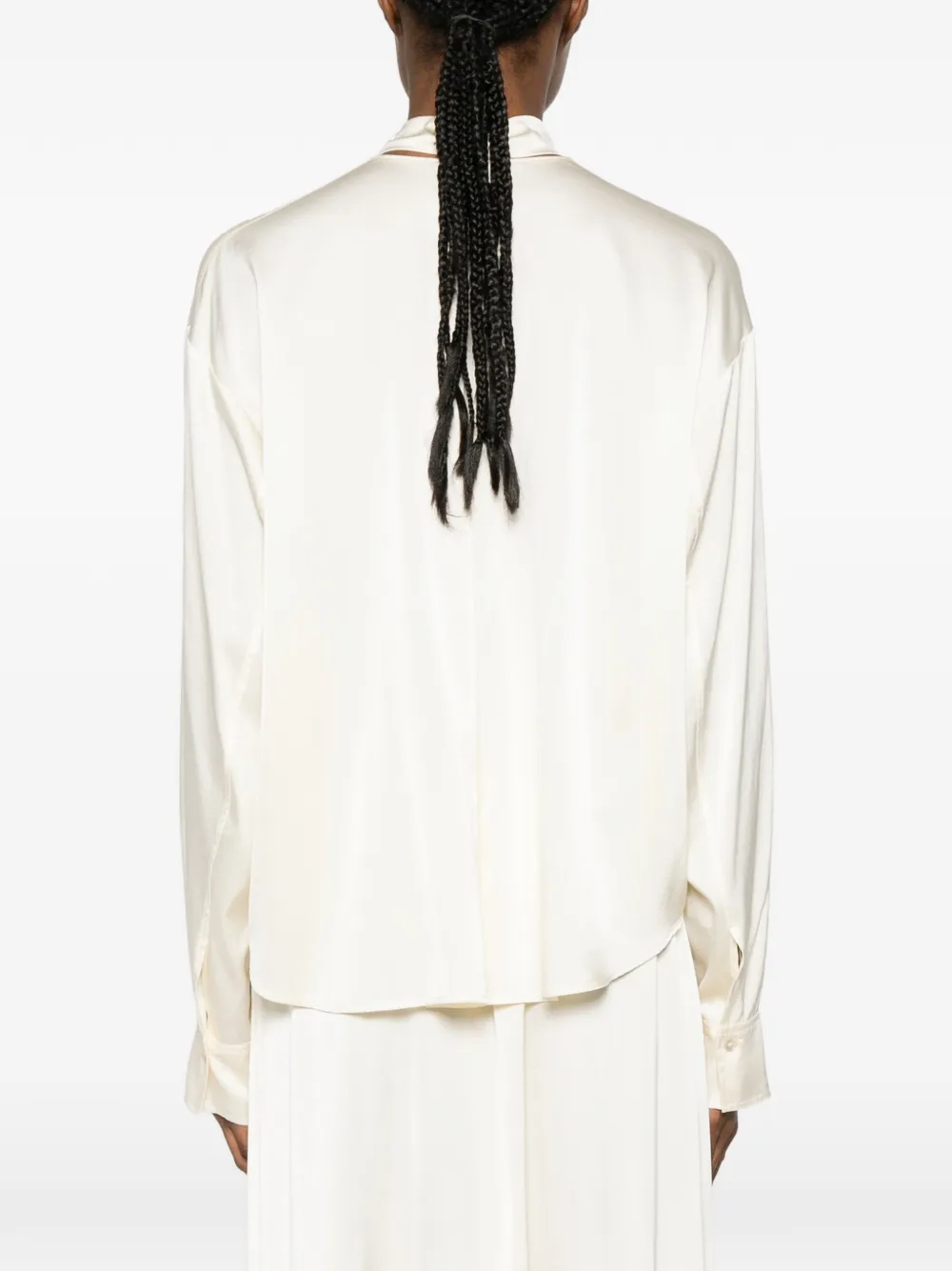 Forte Button-up blouse met gestrikte hals Beige