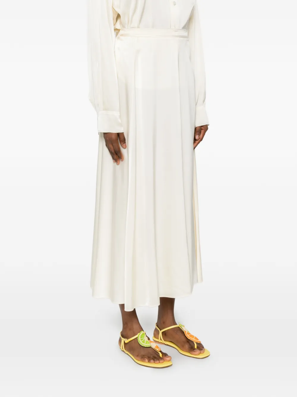 Forte Midi-rok met elastische taille en satijnen afwerking Wit