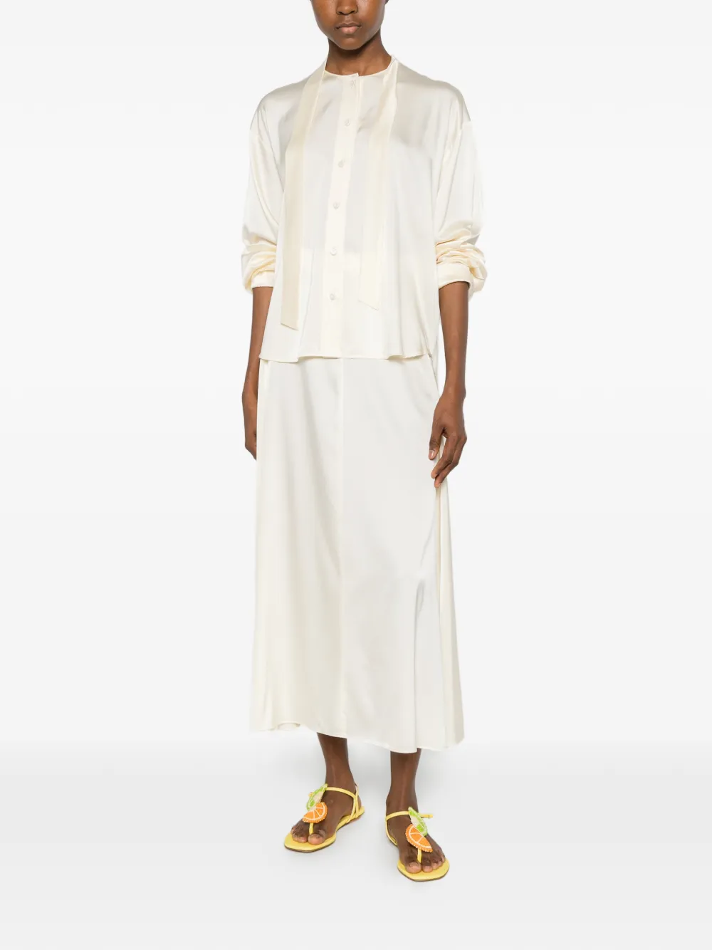 Forte Midi-rok met elastische taille en satijnen afwerking Wit