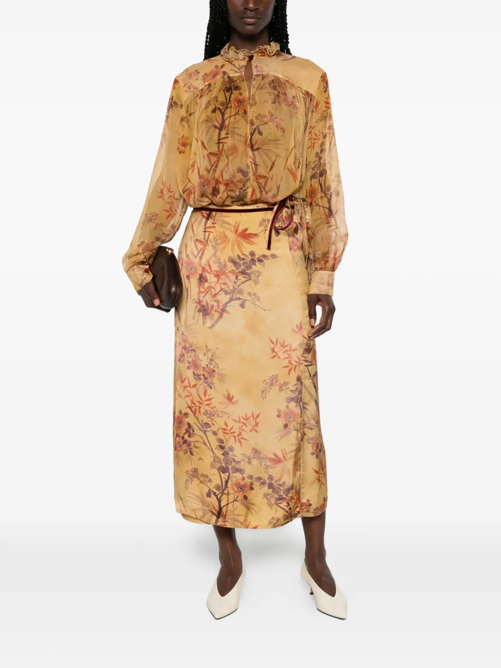 Forte Le Bambou Secret midi-wikkelrok Beige