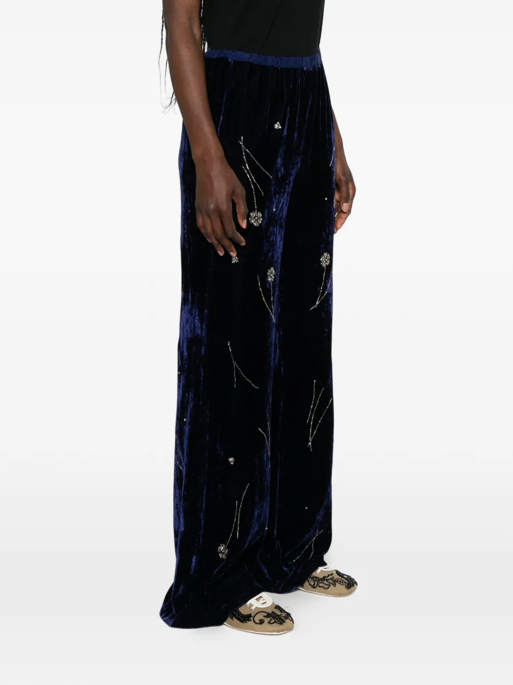 Forte Fleurs d'Orient broek met geborduurde bloemen Blauw