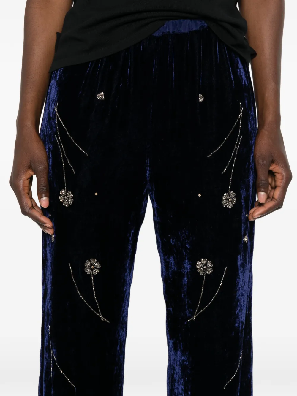 Forte Fleurs d'Orient broek met geborduurde bloemen Blauw