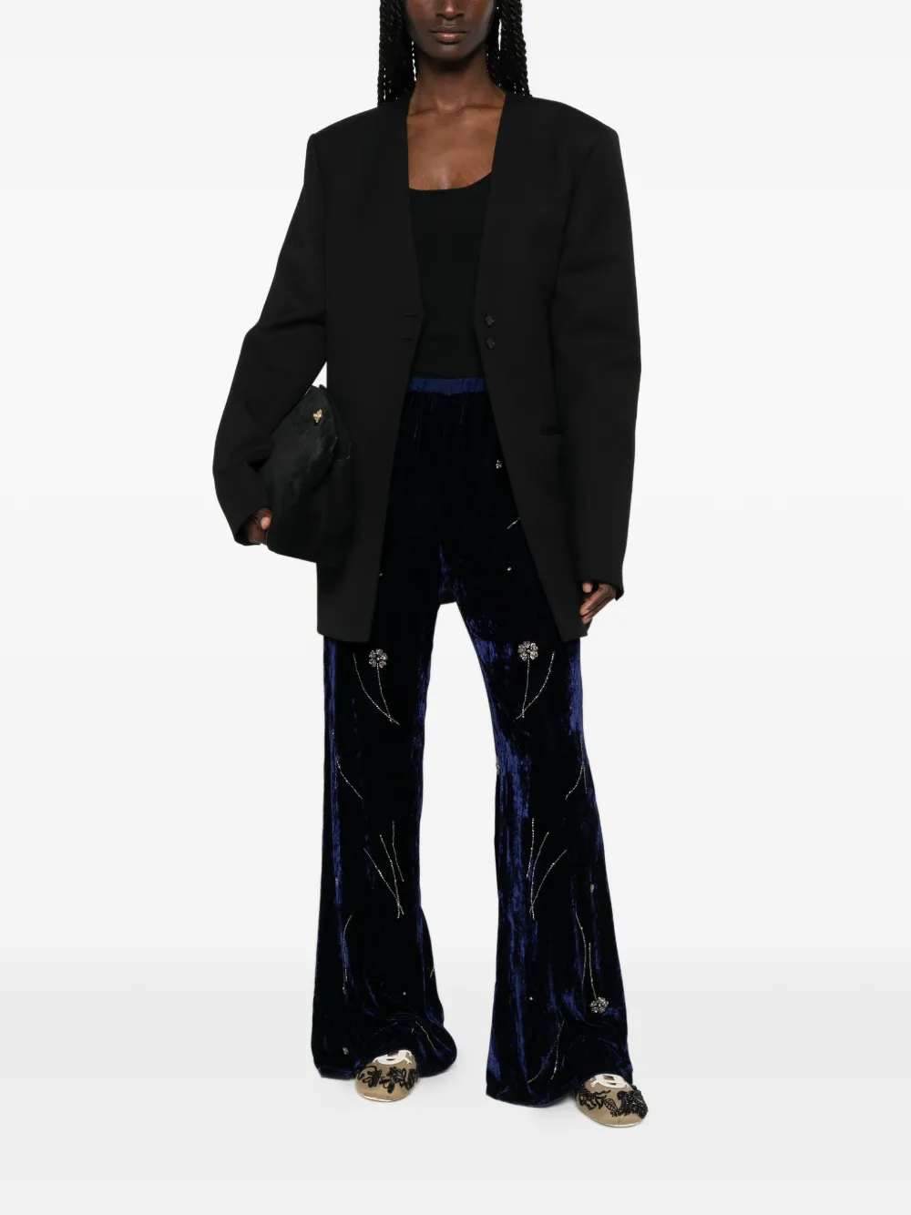 Forte Fleurs d'Orient broek met geborduurde bloemen Blauw