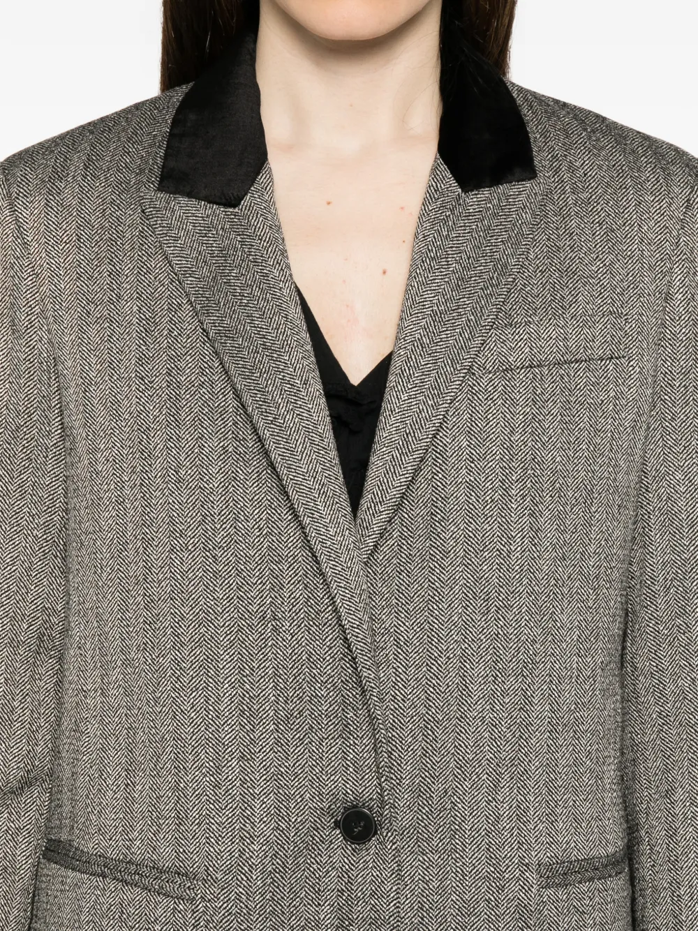Forte Blazer met fluwelen kraag en chevron-patroon Grijs