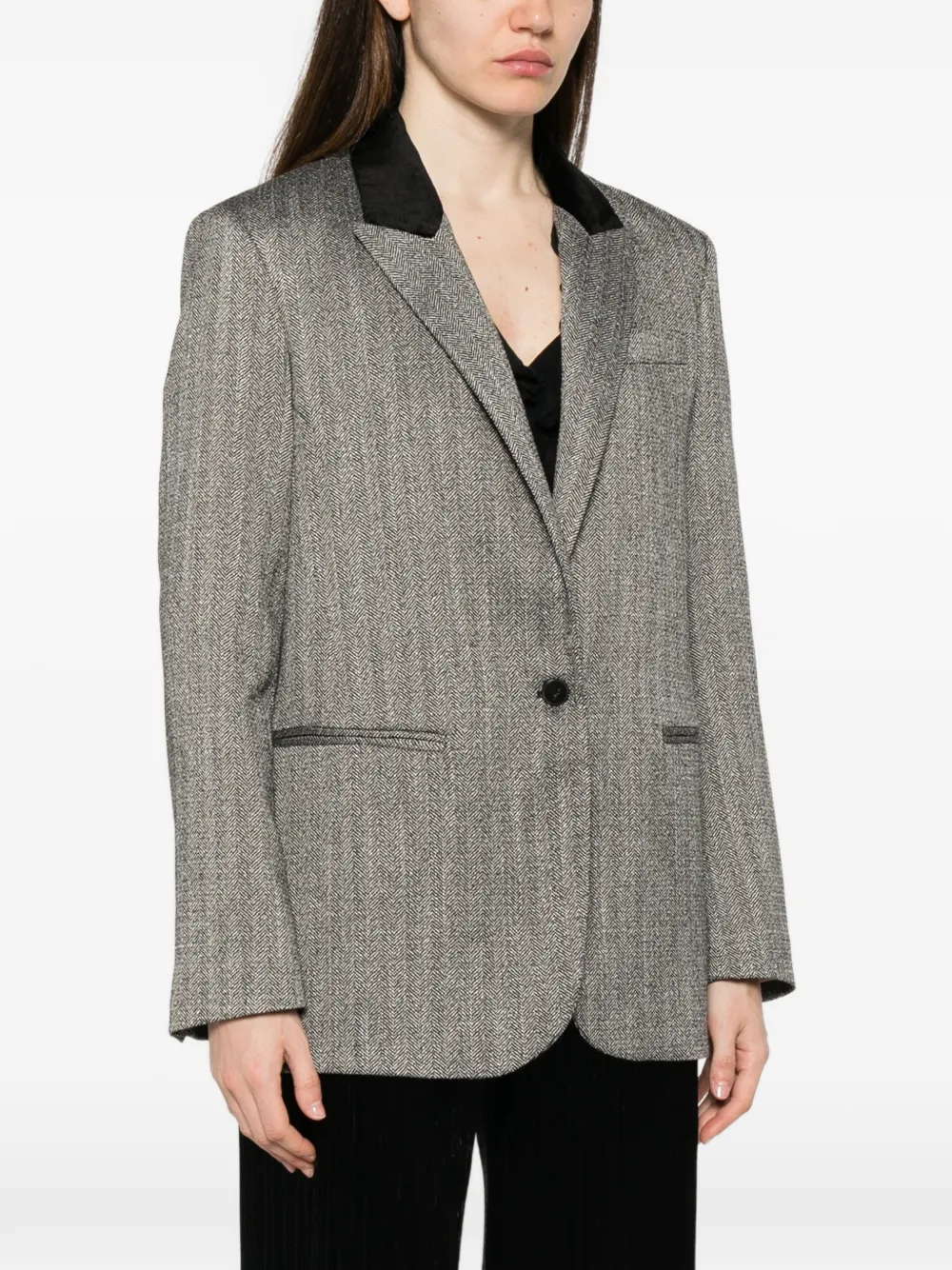 Forte Blazer met fluwelen kraag en chevron-patroon Grijs