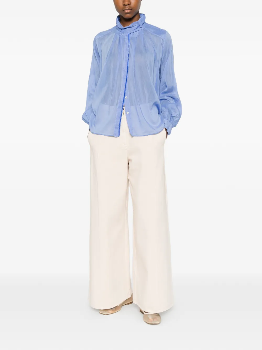 Forte Geplooid overhemd met hoge hals Blauw