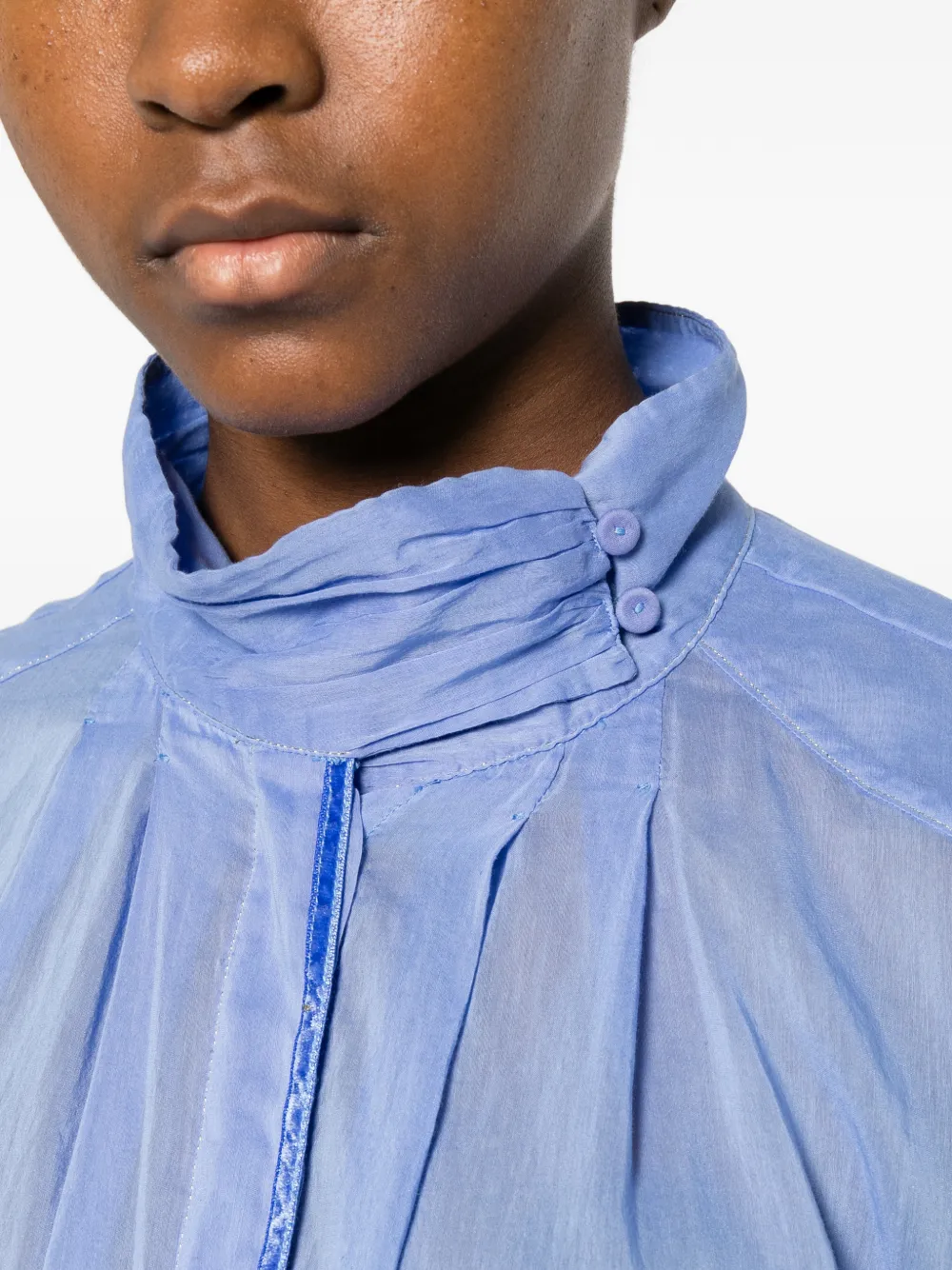Forte Geplooid overhemd met hoge hals Blauw