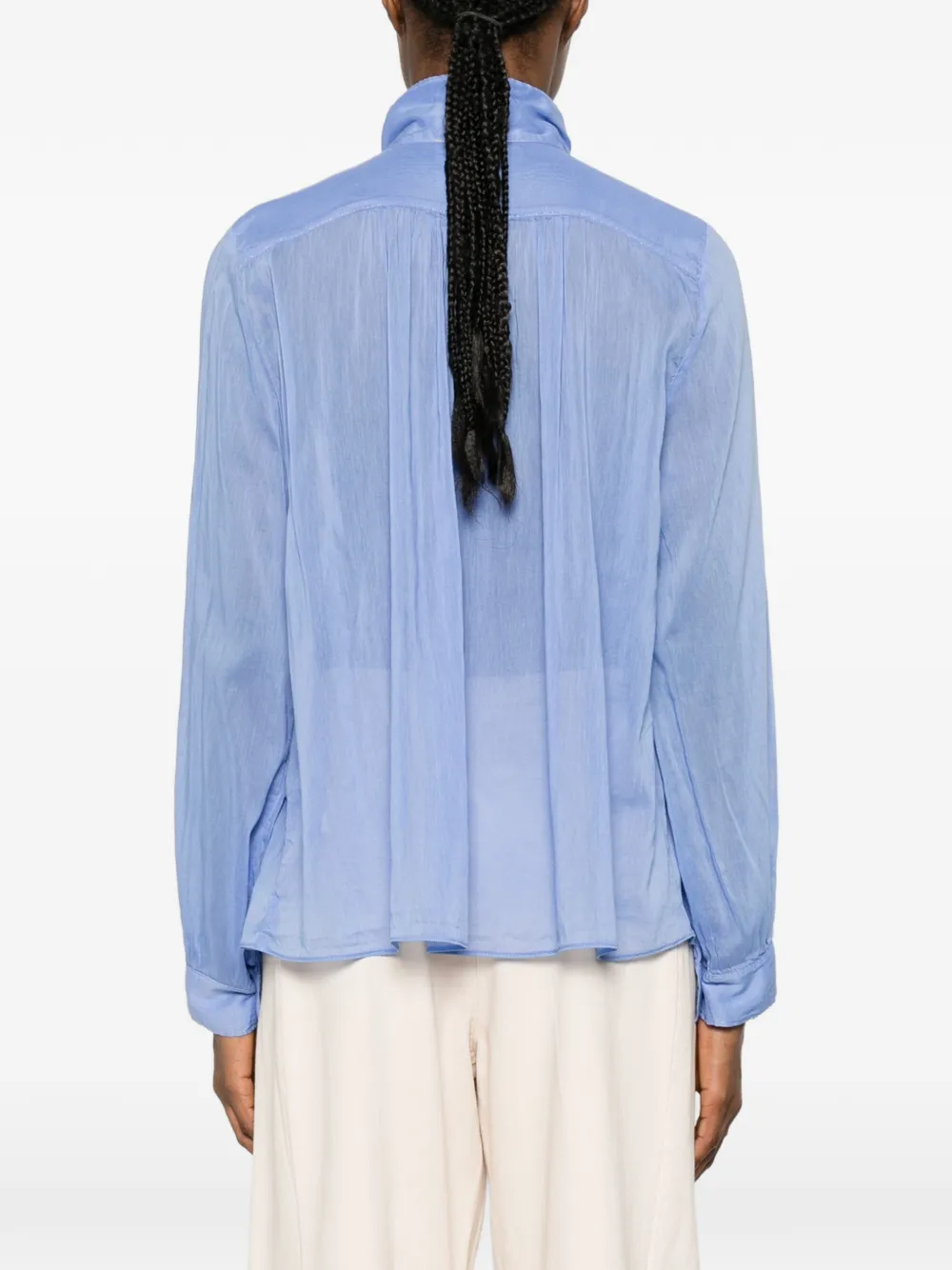Forte Geplooid overhemd met hoge hals Blauw