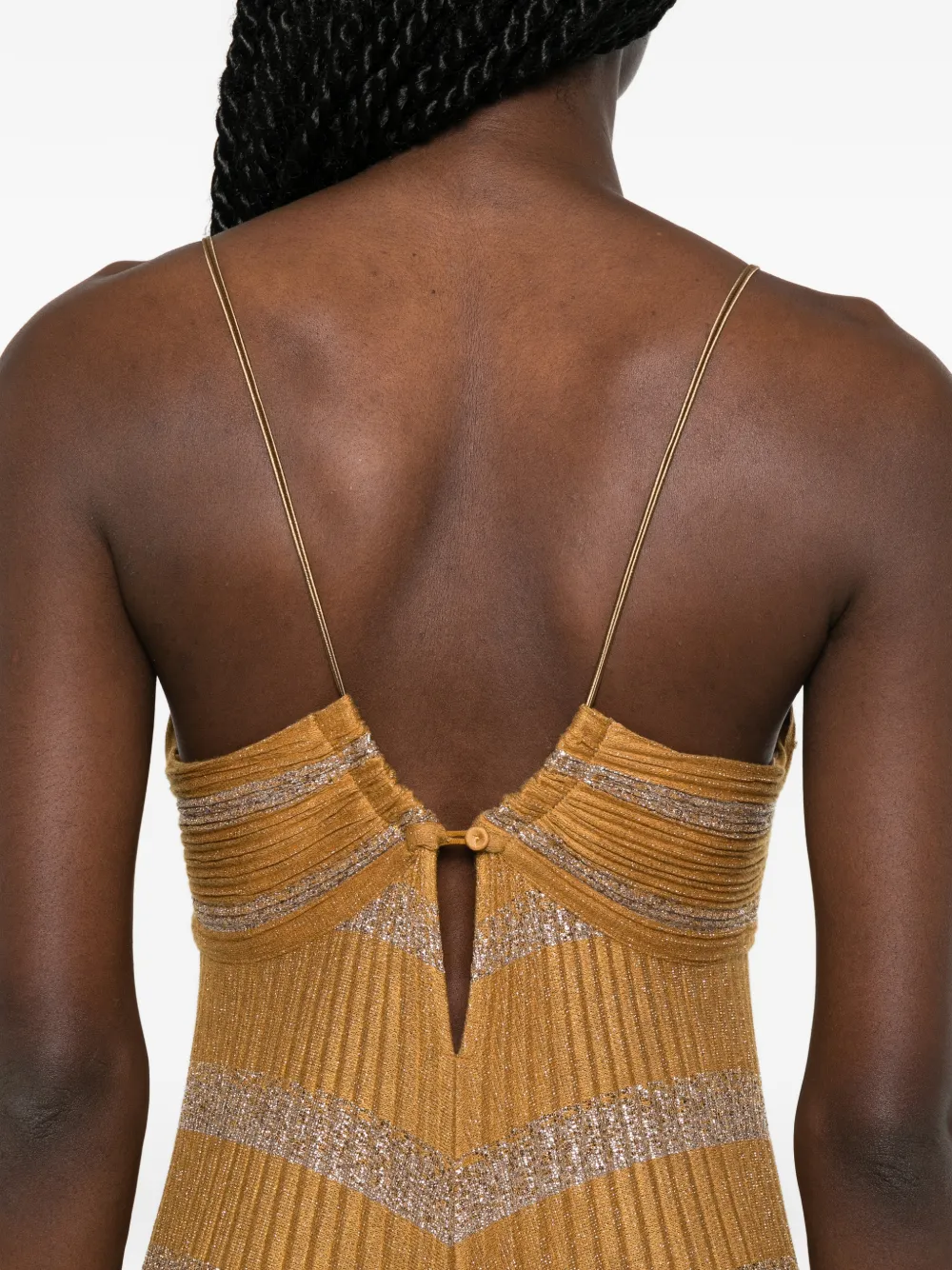 Forte Maxi-jurk met metallic effect en plooien Geel