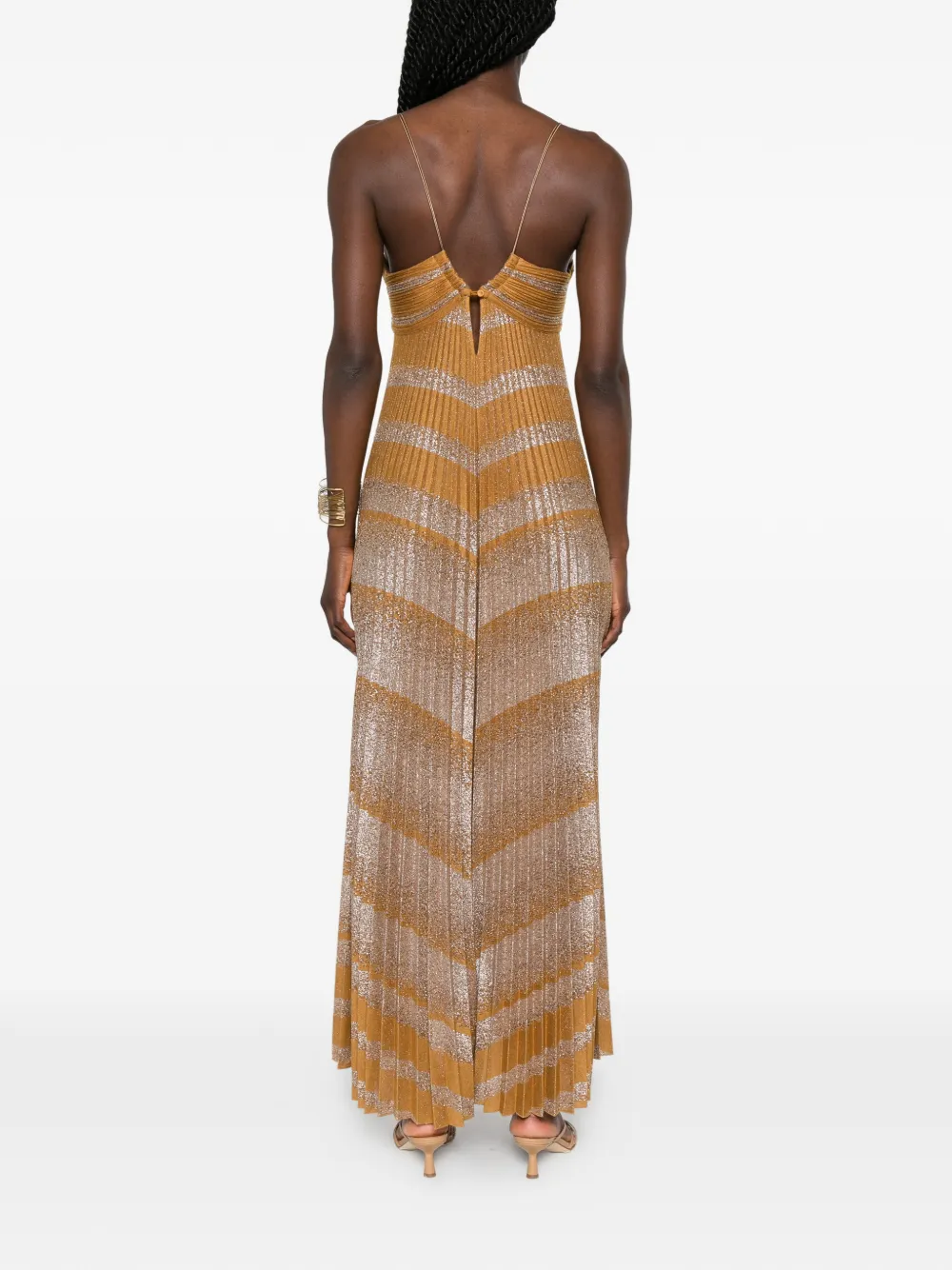 Forte Maxi-jurk met metallic effect en plooien Geel