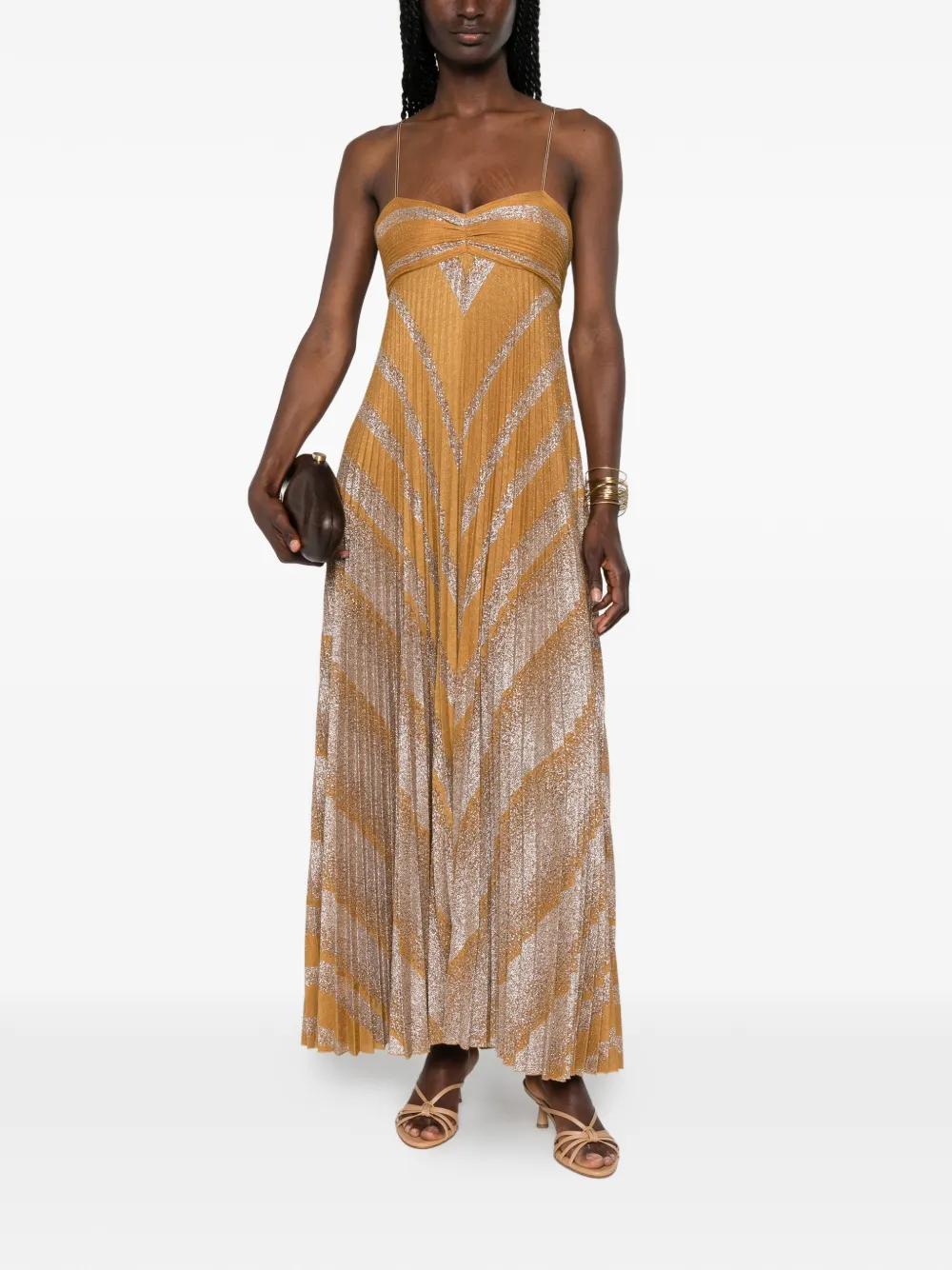 Forte Maxi-jurk met metallic effect en plooien Geel